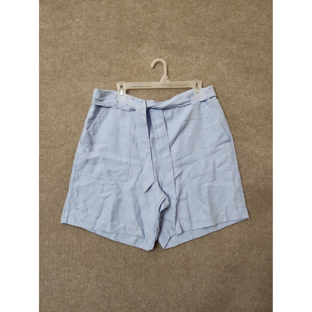 Soft Surroundings Pull On Straight Leg Shorts Womens L Blue Linen Lyocell NEW